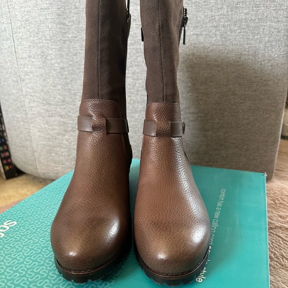 Softwalk Brown Leather Mid-Calf Boots - Picture 2 of 6